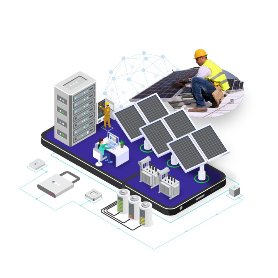 Illustration of solar panels and connectivity