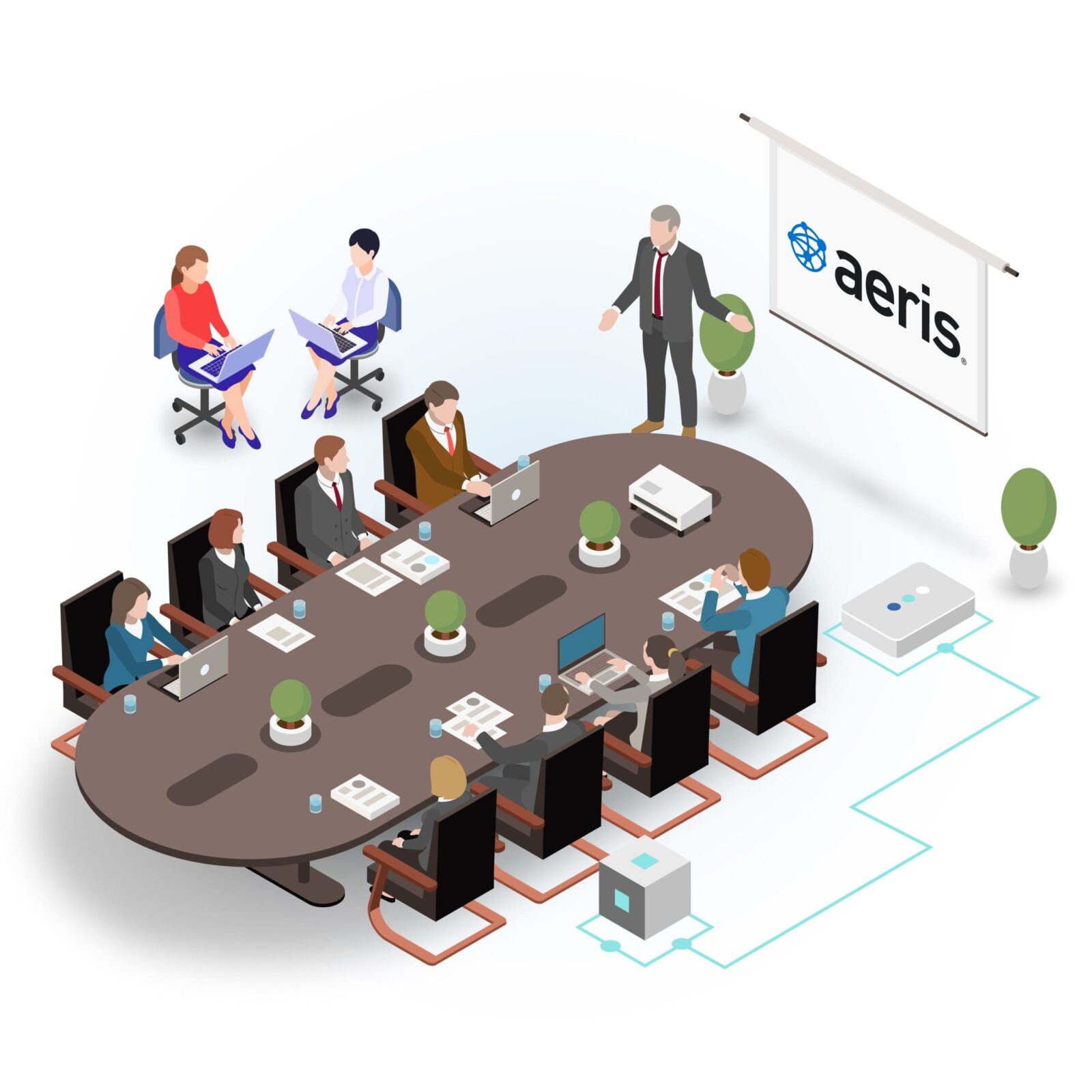 illustration of aeris employees in a conference room